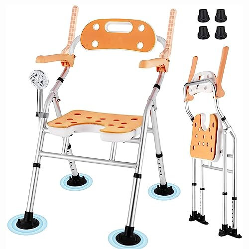 X&Z-XAOY Klappbarer Duschstuhl Höhenverstellbarer Duschstuhl Mit Armlehnen Und Rückenlehne Tragbarer Badewannensitz Schwerlast-Badestuhl, 330 Lbs (Color : Yellow)