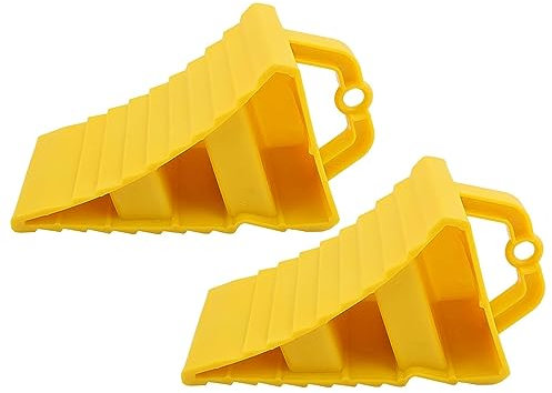 CRUSIO Bremskeile für Anhänger, 2er-Pack Unterlegkeile LKW, Wohnmobil, Unterlegkeile mit Griff, Unterlegkeile für Wohnwagen, Wohnmobile, Autos, LKWs, Gelb (Size : 7.8x4.3x4.7in)