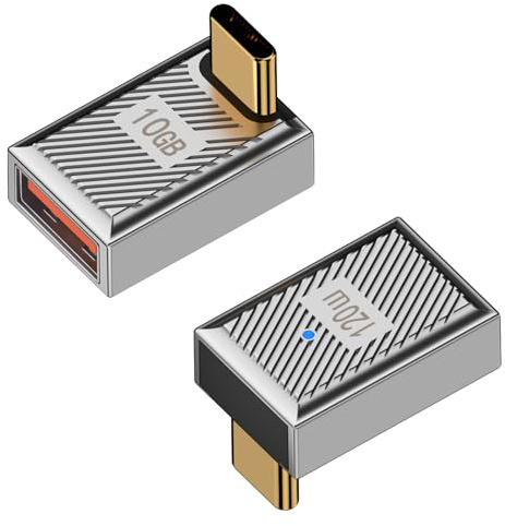 Duttek 90 degrés Adaptateur USB vers C, Adaptateur USB Type C mâle vers USB Femelle en Alliage de Zinc OTG 120W, 10Gbit/s pour Ordinateur Portable, PC, Chargeur (Lot de 2)