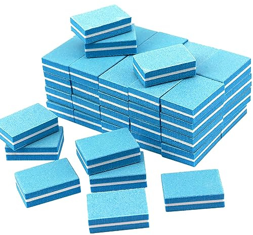 UUYYEO Lot de 50 mini blocs polissoirs à ongles en acrylique naturel double face Bleu