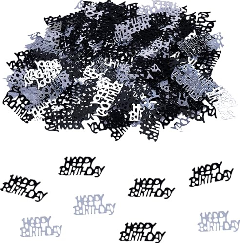 VIKY Konfetti Happy Birthday Tischdeko Geburtstag, Geburtstagsdeko Tisch Silber Schwarz, Konfetti Geburtstag, Streudeko Geburtstags Frau Mann, Glitzer Confetti Deko Geburtstags