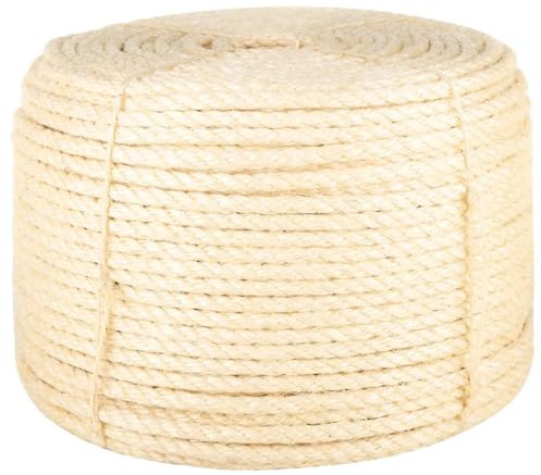 vidaXL Natural Sisal Rope - Durable and Tough - Ideal for DIY Crafts, Home Decor, Gardening and Cat Scratching Posts – Diameter 12mm, Length 25m
