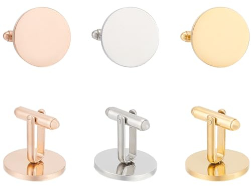 UNICRAFTALE 3 Paar 3 Farben Edelstahl Manschettenknöpfe Für Herren Flach Rund Glatt Hemd Anzug Knopf Goldene Manschettenknöpfe Für Hochzeit Geschäftsabschluss Schmuck Geschenk