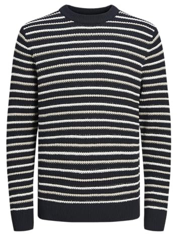 JACK&JONES Herren JORBRONX Stripe Knit Crew Neck Strickpullover, Sky Captain/Stripes:SEA Salt, Small