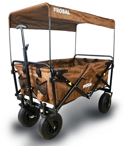 FROSAL Bollerwagen Nick braun faltbar Luftreifen Bremse & Dach Kinder Strand Handwagen klappbar Lufträder
