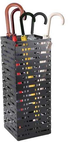 Gzsekken Metal Umbrella Stand,Square Umbrella Holder Umbrella Organizer, Umbrella Rack Umbrella Stand for Hallway Entryway Walking Stick Holder for Home Office, Hotel,Outdoor, Black 16×16×42cm