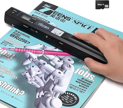 WQV A4 dokumentskanner – bärbar fotoskanner med 16 GB minneskort, USB-anslutning för dator, svart, LNKH09