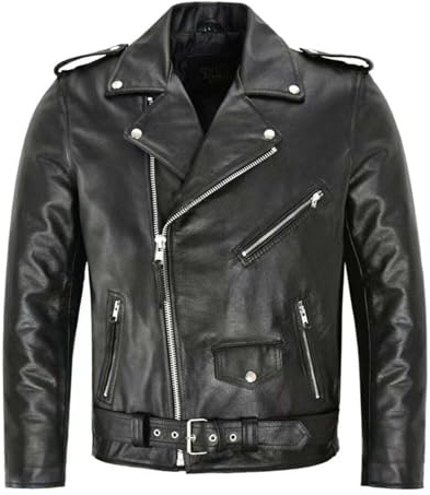 Mymyguoe Chaqueta de cuero para hombre, chaqueta motera con cremallera, clásica vintage de PU, chaqueta de piloto rockabilly, biker, chaqueta de cuero rocker, punk, chaqueta de ocio, western, chaqueta