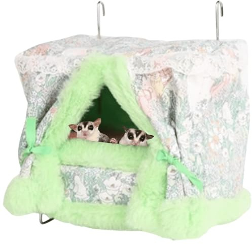 Rattenhängematte für Käfig Kaufest Rattenspielzeug Warmes Bett Kleintier Hängender Edelstahlkorb Frettchen Käfig Zubehör und Lebensräume Abnehmbare Nestmatte für Hamster, Zuckergleiter, Igel (Grün)