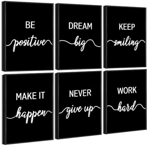 Drsoum Motivational Wall Decor Inspirational Office Wall Art Framed Black Quotes Wall Art for Living Room Encouraging Canvas Posters for Office Bedroom Sayings for Wall Decor - 8x10in x6 PCS (Black Framed)