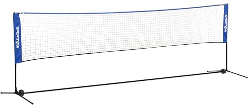 SPORTNOW 4m Badminton Net, Foldable Height Adjustable Outdoor Sports Net with Carry Bag, for Tennis, Badminton, Pickleball, Volleyball, Black and Blue