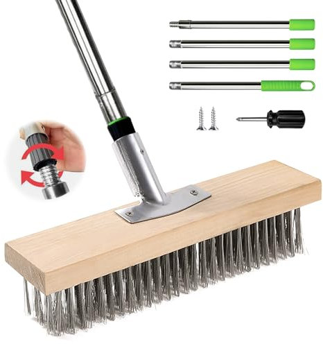 Drahtbesen Bürste 25cm, Stahldrahtbesen, 1.6m Robuster Drahtbesen Mit Stiel, Stahlbesen Für Moos Mit Stiel, Moosentferner Pflasterstein Für Pflastersteine, Moosentfernung, Algen, Hof, Wand, Garten