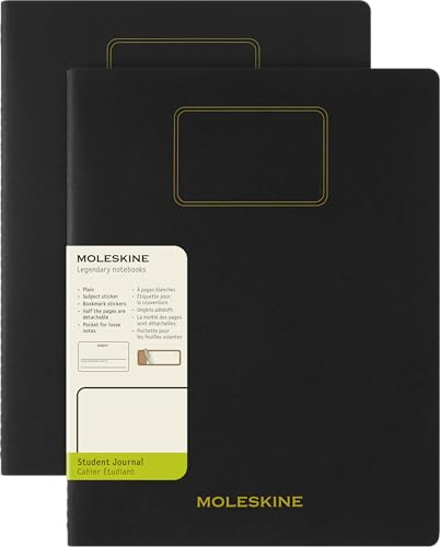 Moleskine Student Cahier Journal, Set 2 Notizhefte mit Abtrennbaren Weißen Seiten, Kartonumschlag und Aufkleber, Farbe Schwarz, Format XXL 21,6 x 27,9 cm | Set mit 2 XXL-Tagebüchern 21,6 x 27,9 cm mit je 120 leeren Seiten zum Skizzieren, visuelle Notizen und kreatives Lernen.