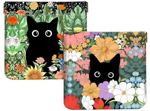 2Pcs PU Leather Small Squeeze Coin Purse Pouch Mini coin Bag Unique And Cute Wallet Cosmetic Bags Change Bag For Women Girls Men Flower And Cat