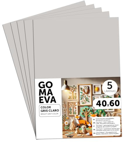 m-office Plaques de Mousse EVA Colorées 40x60cm, Feuilles de Mousse à Découper, Papier Mousse Pailleté, Idéal pour Loisirs Créatifs, Scrapbooking, École ou Activités Manuelles (Gris clair, 5 uds)