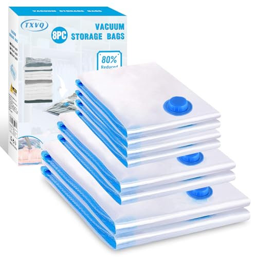 Sacchetti Sottovuoto Vestiti 8 Pezzi 2 Grandi 80x60cm+2 Medi 70x50cm+4 Piccolo 60x40cm Sacchi Sottovuoto Riutilizzabili per Coperte Lenzuola Piumoni Cuscini Trapunte Viaggi