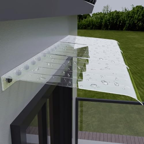 Vordach für die Haustür aus transparentem Polycarbonat, UV-beständig, Regenschutz für Fenster, gebogenes Design, 40 x 130 cm, perfekt für Garten- und Fassadenschutz