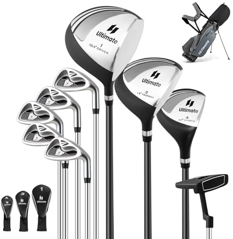 COSTWAY Ensemble de Golf 9 Clubs de Golf Ensemble Complet pour Débutant avec Sac Trépied pour Homme, Un Bois de Parcours #3, Un Hybride #4, des fers #6, #7, #8, #9 (Gris)