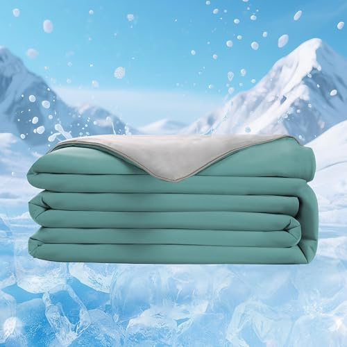 Couette été rafraîchissante 150x200cm – Légère et Respirante, idéale Contre la Transpiration Nocturne, Couverture d'été pour lit ou canapé, Vert glacé & Gris