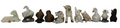 ZICOM Krippenzubehör Miniaturzubehör Tierset 11-teilig (Schaf, Hund, Ente, Hase, Katze, Taube, Gänse, Hühner etc.) Höhe 3,5cm handbemalt Polyresin, Modellbau Puppenhaus