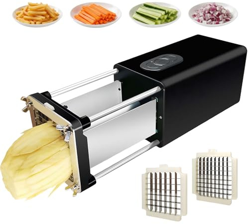 Cortadora eléctrica de patatas fritas, máquina de corte multifuncional totalmente automática, 58 W de alta potencia para cortar patatas, zanahorias, frutas y verduras (negro)