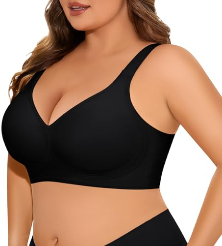 UMIPUBO Sujetador Sin Aros Tallas Grandes Mujer Push Up Soporte Sin Costuras Copa Completa Básico Cómodo Tirantes Anchos Suave Sostenes Relleno Brasieres (Negro, 4XL)