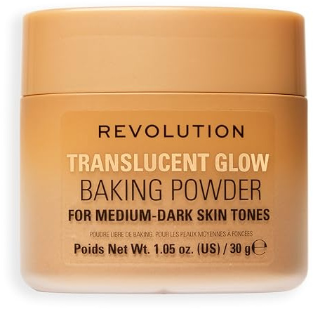 Revolution Translucent Glow Loose Baking Powder, Cipria Libera Fissante con Luminosità per un Incarnato Radioso, No Effetto Gesso, Medium to Dark, 30g
