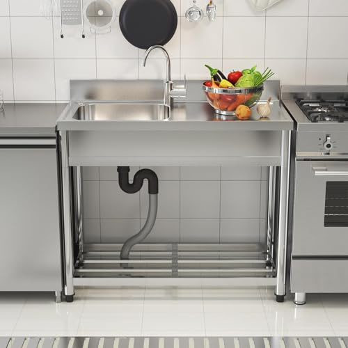 Kitchen Sink Unit,Outdoor Units Garden Sink with Drainer Unit and Tap, Shelf for Restaurant, Kitchen and Home