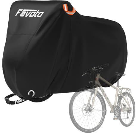 Favoto Bike Cover for 1 or 2 Bikes - 210T Waterproof Outdoor Bicycle Storage, Black Cover with Lock Hole, 2 Windproof Buckles & Storage Bag, UV Protection for Mountain & Road Bikes (200×70×110cm)