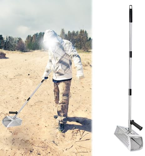 Rastrillo tamizador de Arena, Pala de Acero Inoxidable para detección de Metales - Pala de tamizado Duradera para Playa, Costa, búsqueda de Tesoros subacuáticos, Pala de Arena con Mango larg
