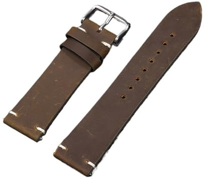 yangfangmei Läderrem 18 Mm 19 20 21 22 Handsytt Klockarmband Passar For Omega For Seiko Smart Watch Armband(Dark brown,20mm)