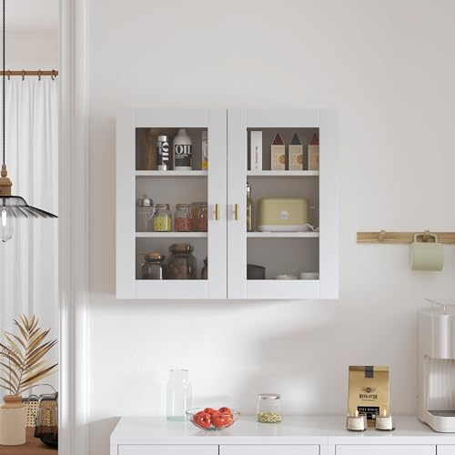 KEEPREAPER Hängeschrank 70cm Küchenhängeschränke mit 2 Glastüren Weiß
