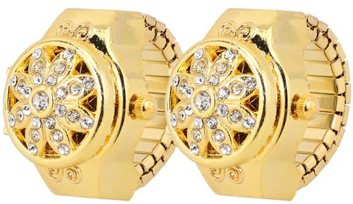 NUOBESTY 2 Stück pack Ringuhr aus Zinklegierung in Gold Modische Digitale Elektronische Ringuhren Bequem und Einfach zu Kombinieren Stilvoll für Alltag