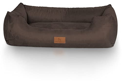 Knuffelwuff Hundebett Dreamline aus Velours M-L 85 x 63cm Braun - abnehmbarer Bezug - leicht zu reinigen - für große, mittelgroße und kleine Hunde