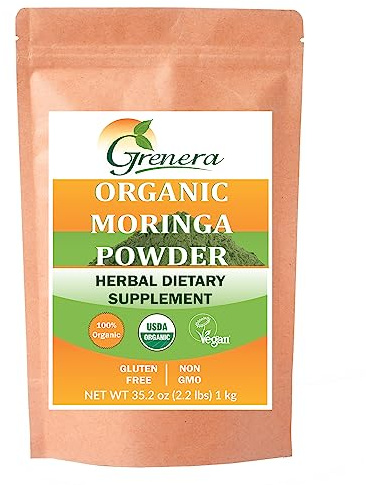 Grenera Organic Moringa Powder | Moringa Oleifera Leaf | Plant Based Ingredient | Lab Tested for Quality | Easy Mix for Smoothies, Drinks & Recipes | from Organic Farms in India | 2.2 lbs (1 kg)