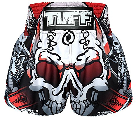 TUFF Muay Thai Boxshorts Drachenkönig in Weiß, Weißer Totenkopf, Mittel