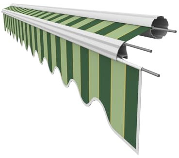 VANA Markisenstoff mit Volant für 4 x 2,5 m Markisen Ersatzstoff Markisentuch Bespannung Sonnenschutz fertig genäht Maß Tuch 3,83 x 2,5 m Volant 3,83 x 0,21 m Design SPD029