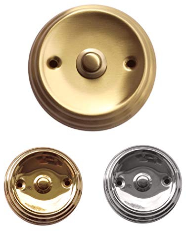 Geprägte Aufputz-Mess.poliert oder Mess. matt Klingel 80 mm Ø-Türklingel-Klingelplatte-Klingel-Klingelknopf (303 Messing matt gebürstet)