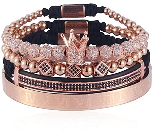 Cutenation Imperial Crown King Bracelet | 18K Gold CZ Beads Bracelets Set Luxury Charm Fashion Bangle for Men Women