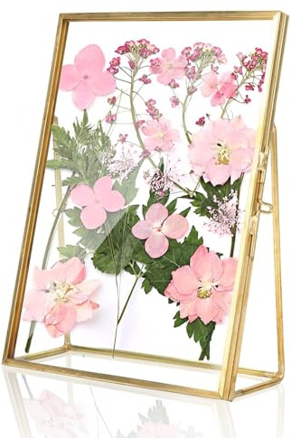 Tomotato Gold Doppelseitiger Bilderrahmen, Metall Glas Fotorahmen Desktop Portraitrahmen für Gepresste Blumen, Schwebender Glasrahmen für Fotos Bilder Karten Poster Kunstwerk(15,2x20,3cm)
