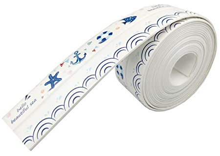 Dostear Dichtungsband Selbstklebend Wasserdicht Abschlussleiste Küchenarbeitsplatte Für Fenster TüR WC KüChe Bad, LüCke, Fliese,Waschbecken Blauer Seestern 1,5 x 126 Zoll