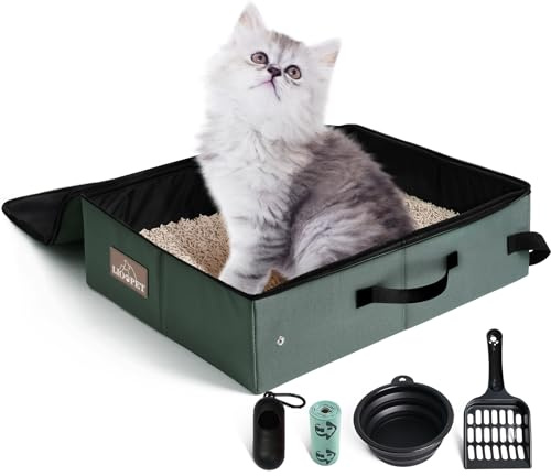 Portable Litter Box for Cats Kitten Foldable Travel Litter Box with Lid, Leak-Proof No Smell Easy to Carry, Clean and Store Easy for Car Travel, Hotle Stays and Road Trip 18x14x5.5 Inches