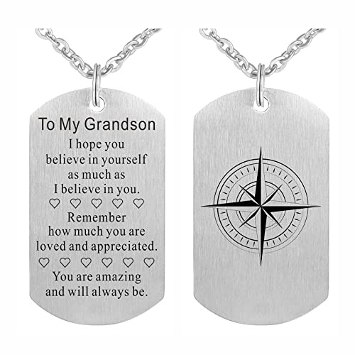 FALOGI Collier « To My Grandson Gifts » - Plaque d'identité significative pour petit-fils, L
