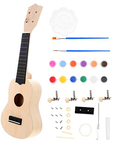 Milisten Diy-ukulelen Selberbemalen Holz-gitarrenbausatz Für Junge Mädchen Und Anfänger Inklusive Bastelzubehör Und Saiteninstrumentenmodell Für Kreative Spielzeit
