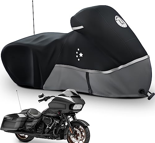 LI LIBZAKI Motorcycle Cover Storage for Touring Models Harley Davidson Road King,Road Glide,Street Glide, Electra Glide,Heritage Classic,Low Rider-ST,and Most Motorcycles Gray