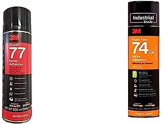 3M Adesivo Spray 74 e Super 77 - Colla per Tappezzeria, Schiume e Universale Trasparente, Permanente, Asciugatura Rapida, 500 ml, 2 Pezzi