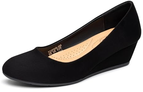 Trary Black Women's Wedges Heels for Women Pumps Round Toe Mid Heels Comfortable Closed Toe Dressy Shoes Women Pumps Wedge Dress Shoes for Wedding Work Office Party 1.8 Inches PU