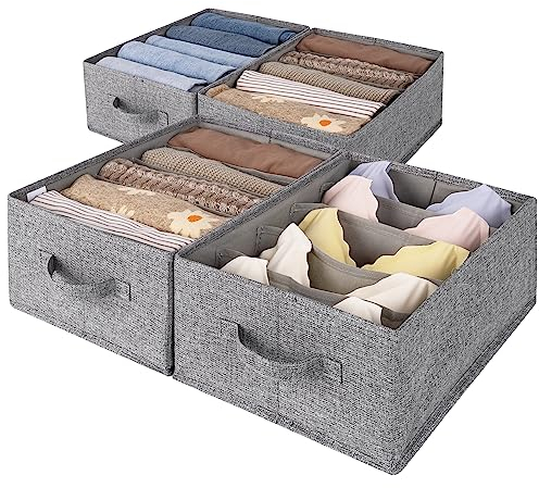 GRANNY SAYS Wardrobe Clothes Organisers, Pack of 4 Tshirt Storage Organiser Clothes Boxes for Drawers, Closet Organisers for Legging Underwear Clothing & Wardrobe, Dark Grey Storage Baskets