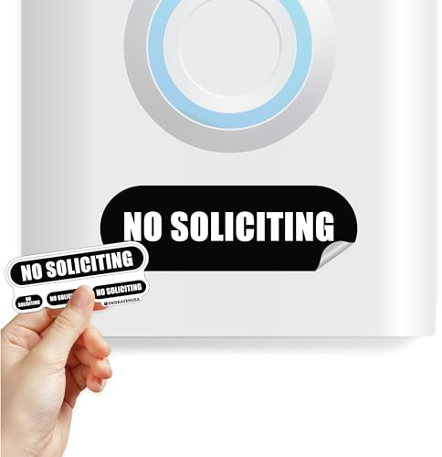 Small No Soliciting Sign for House, 4 Small Sizes Compatible with Most Video Doorbells, Weatherproof Matte Stickers, Made in USA (Home Kit - Black)