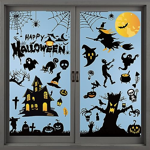 Hxezoc 184 Stück Fensteraufkleber für Halloween, Dekoration, doppelseitig, Vinyl, wiederverwendbar (10 Blatt)